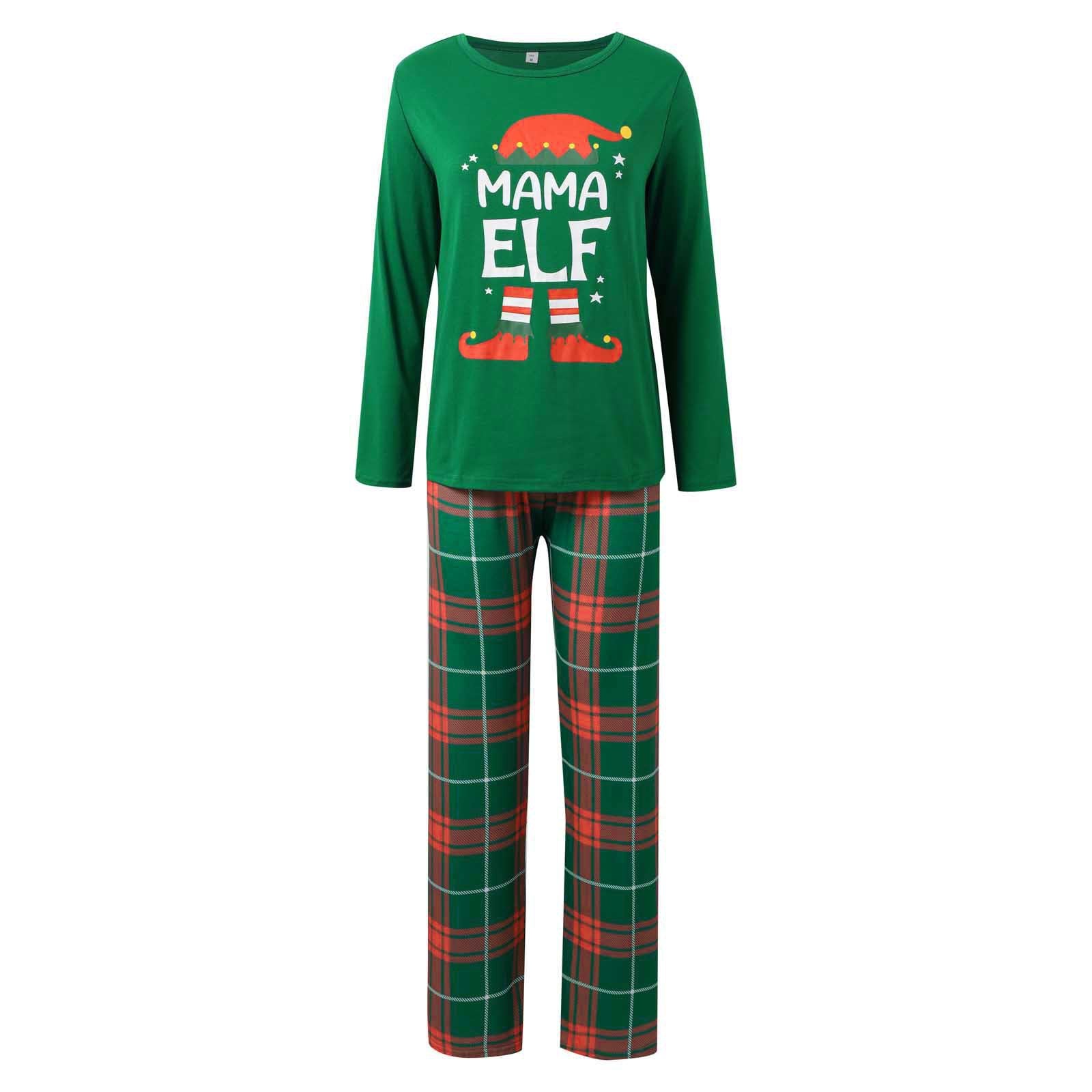 Matching Family Christmas Pajamas Unisex Green Elf Pjs Set for Kids and Adults