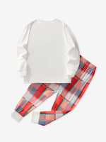 Boys Christmas Pajamas White Long Sleeve Top with Plaid Pants for Sleepwear