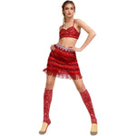 Popstar Performance Costume Red Sequin Fringe Skirt with Sparkly Bra and Socks for Cosplay