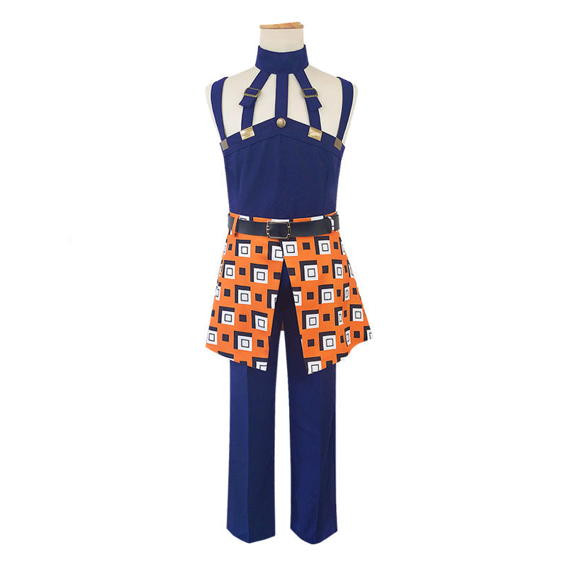 Unisex Narancia Ghirga Cosplay Costume Blue JJBA Part 5 Golden Wind Dress Up Full Set