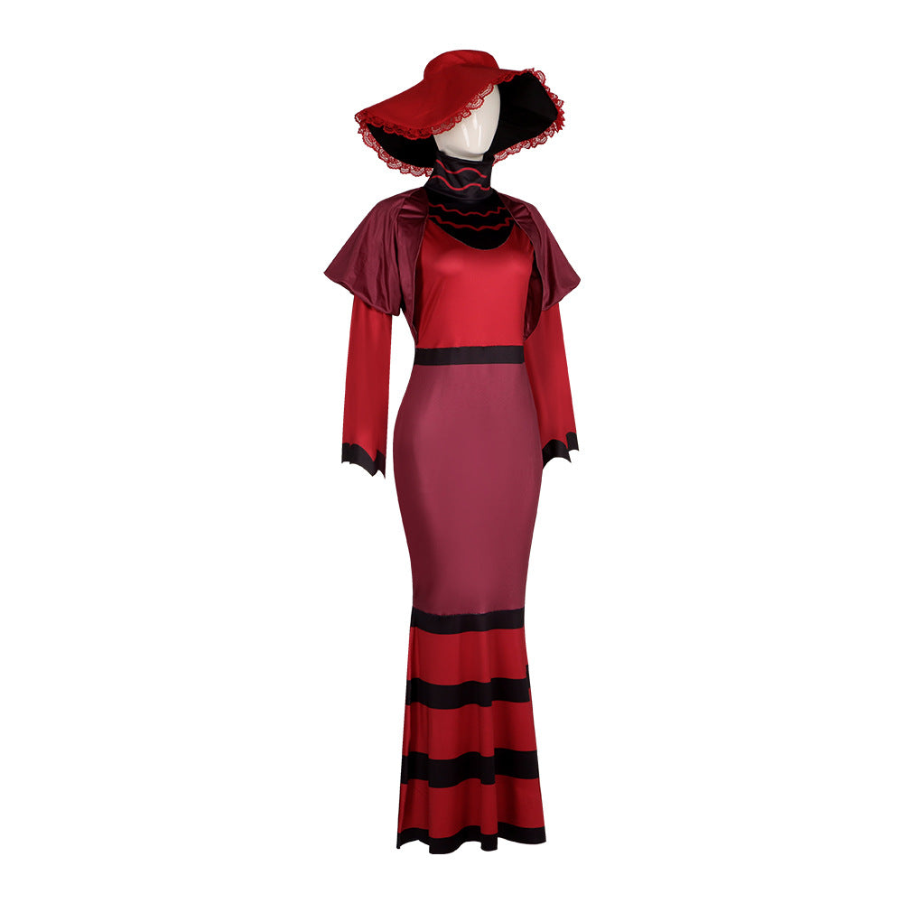 Women Rosie Emalyn Costume Demon Red Dress Hat Suit for Cosplay Party