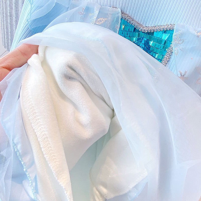 Little Girls Winter Princess Dress Elsa Snowflake Fluffy Sweater Dresses 1-10 Years