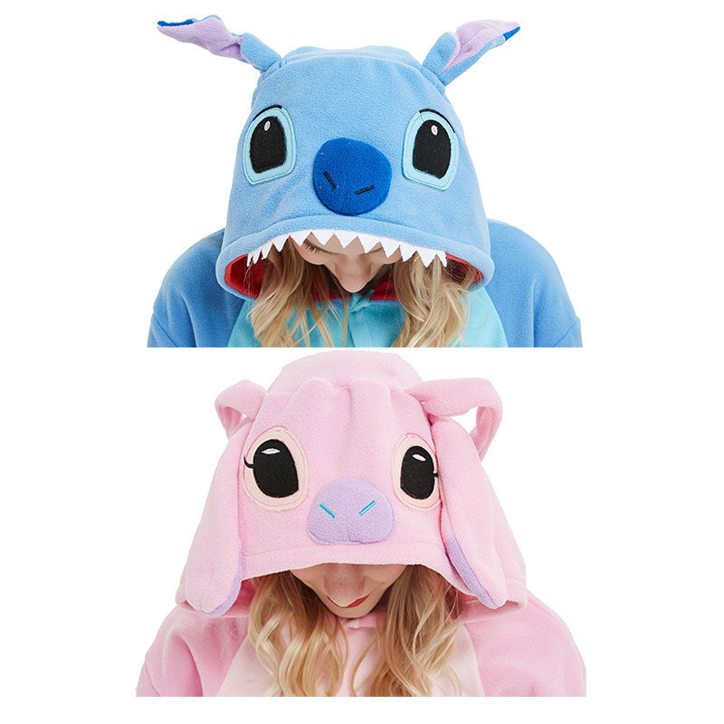 Adult Blue Alien Costume Cute Fluffy Experiment 626 Hooded Pajama for Sleepwear
