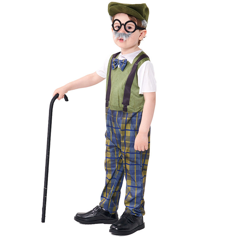 Boys 100 Days of School Outfit Kids Jumpsuit Hat Glasses Beard and Walking Stick Full Set