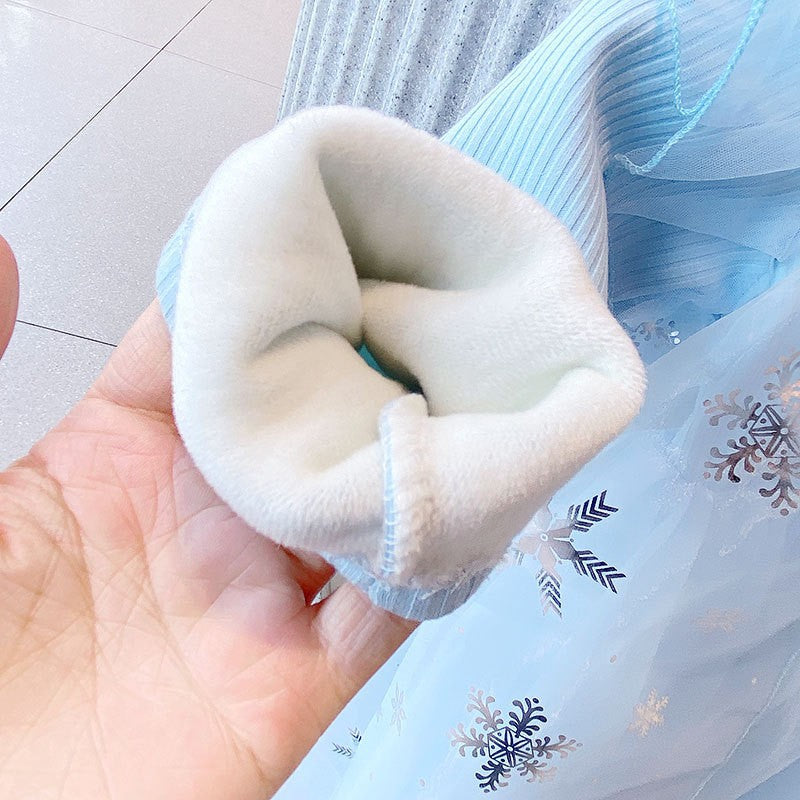Little Girls Winter Princess Dress Elsa Snowflake Fluffy Sweater Dresses 1-10 Years