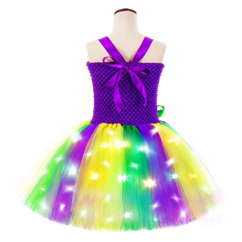 Girls Mardi Gras Light Up Costume LED Dress and Headband for Parade