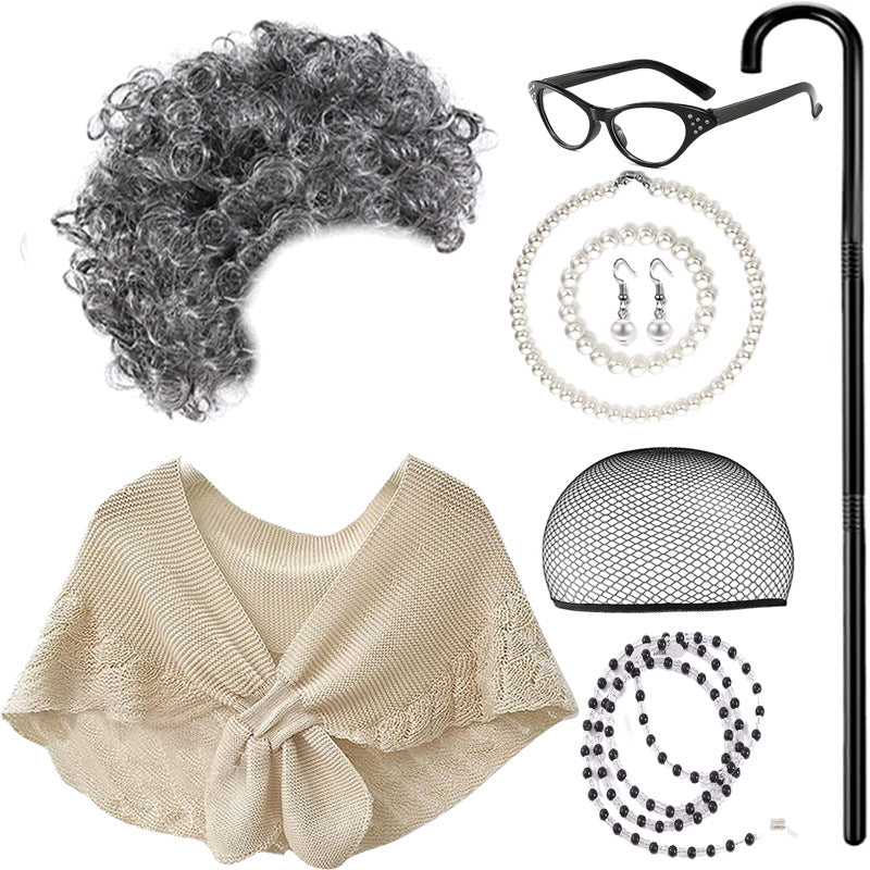 Kids Old Lady Costume 100 Days of School Grandma Outfit Girls Old Lady Cosplay Suit