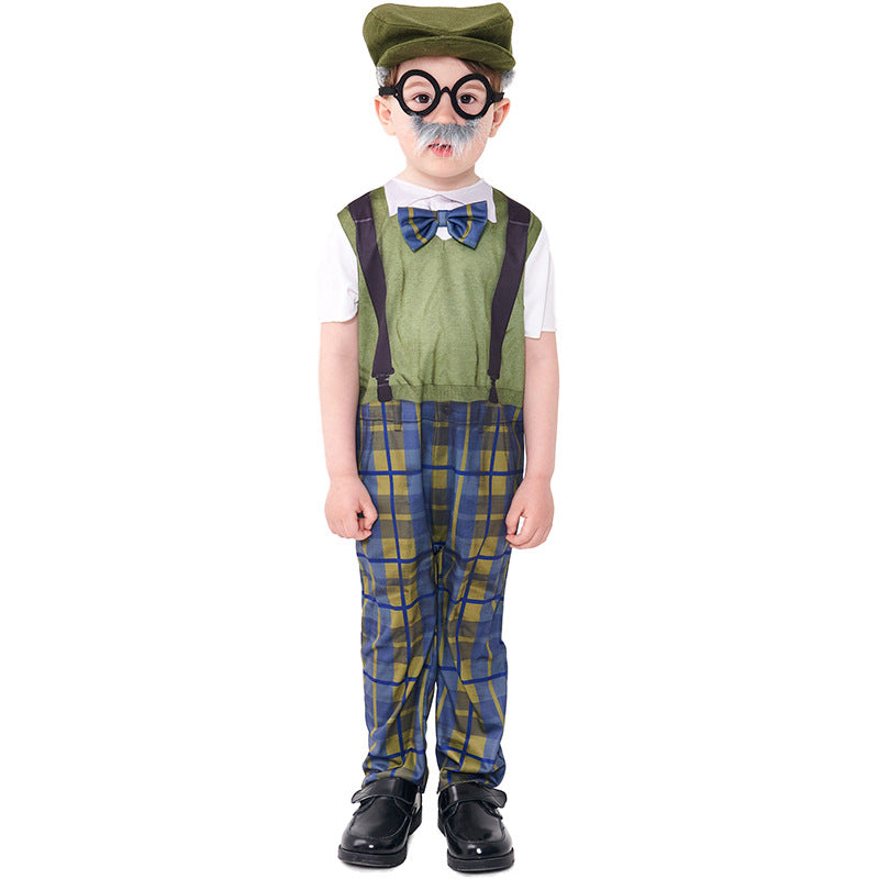 Boys 100 Days of School Outfit Kids Jumpsuit Hat Glasses Beard and Walking Stick Full Set