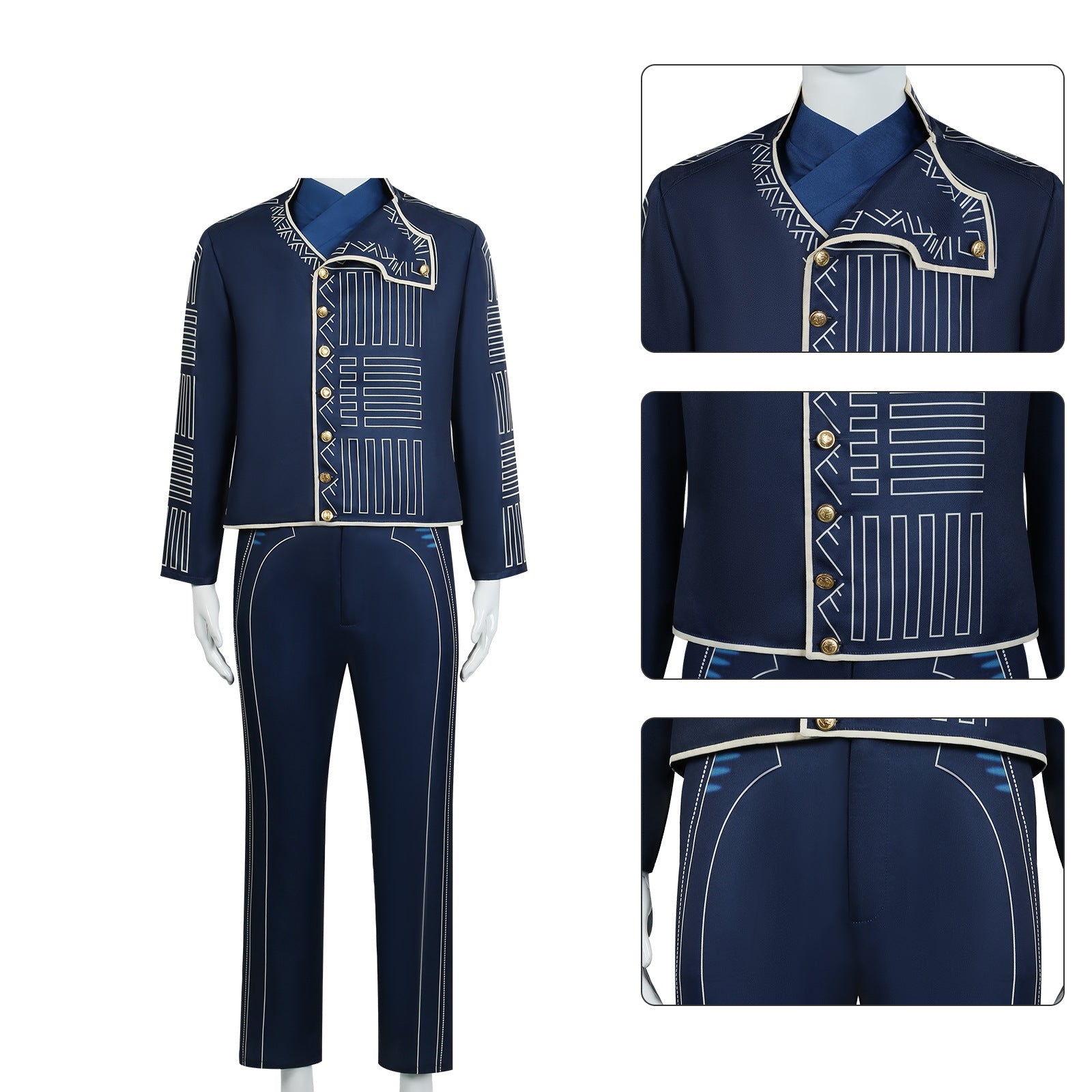 Mens Prince Costume Navy Tops Pants and Shirt Suit Cosplay Outfit