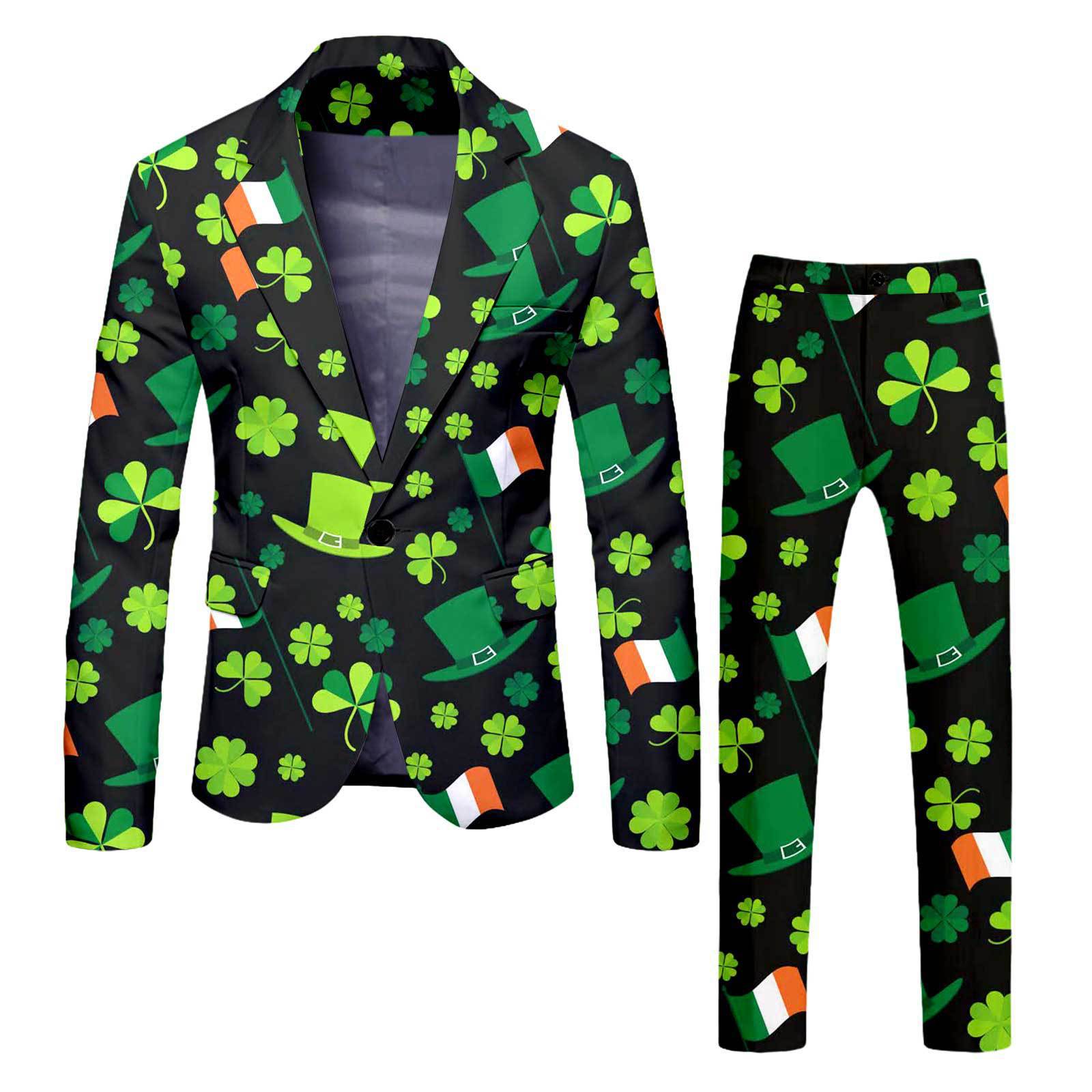 Mens Leprechaun Costume Saint Patricks Day Outift Tops and Pants 2pcs Suit for Carnival