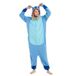 Adult Blue Alien Costume Cute Fluffy Experiment 626 Hooded Pajama for Sleepwear