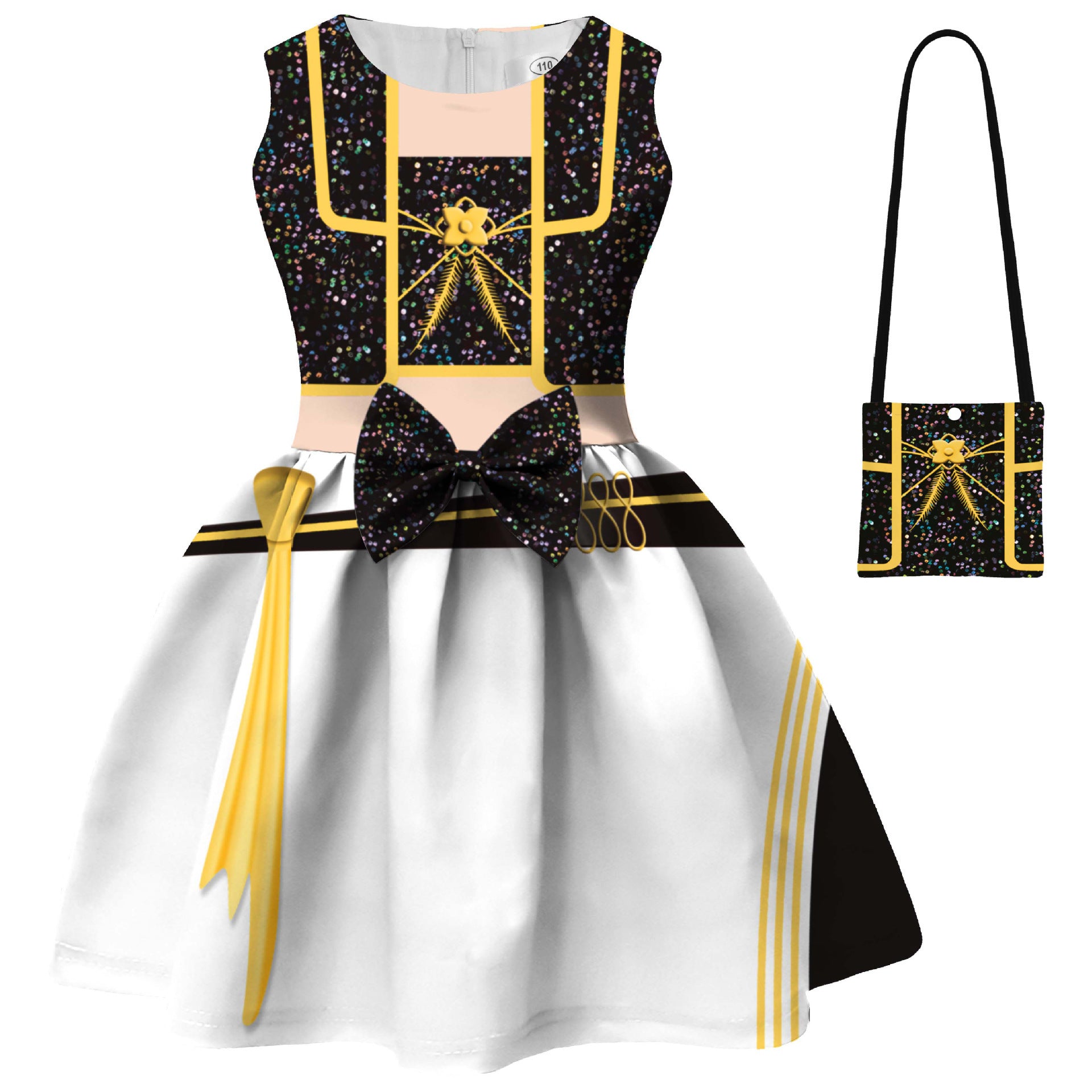 Girls Black Ball Gown Cute Stage Performance Dress and Bag Suit for 4T-10 Years