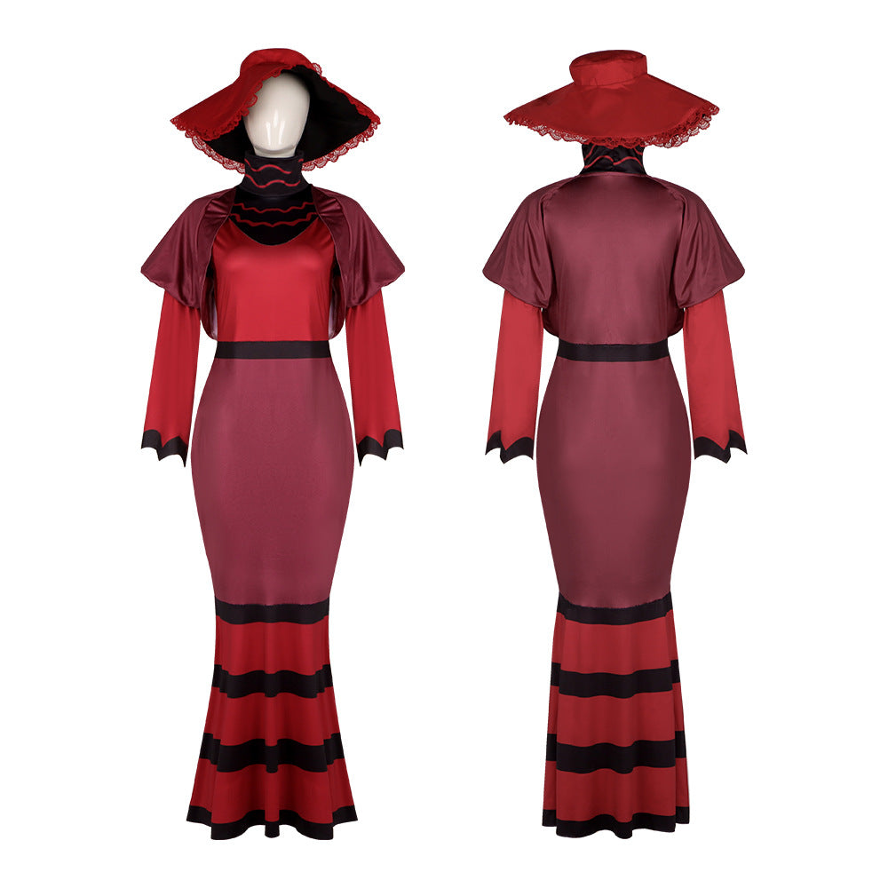 Women Rosie Emalyn Costume Demon Red Dress Hat Suit for Cosplay Party