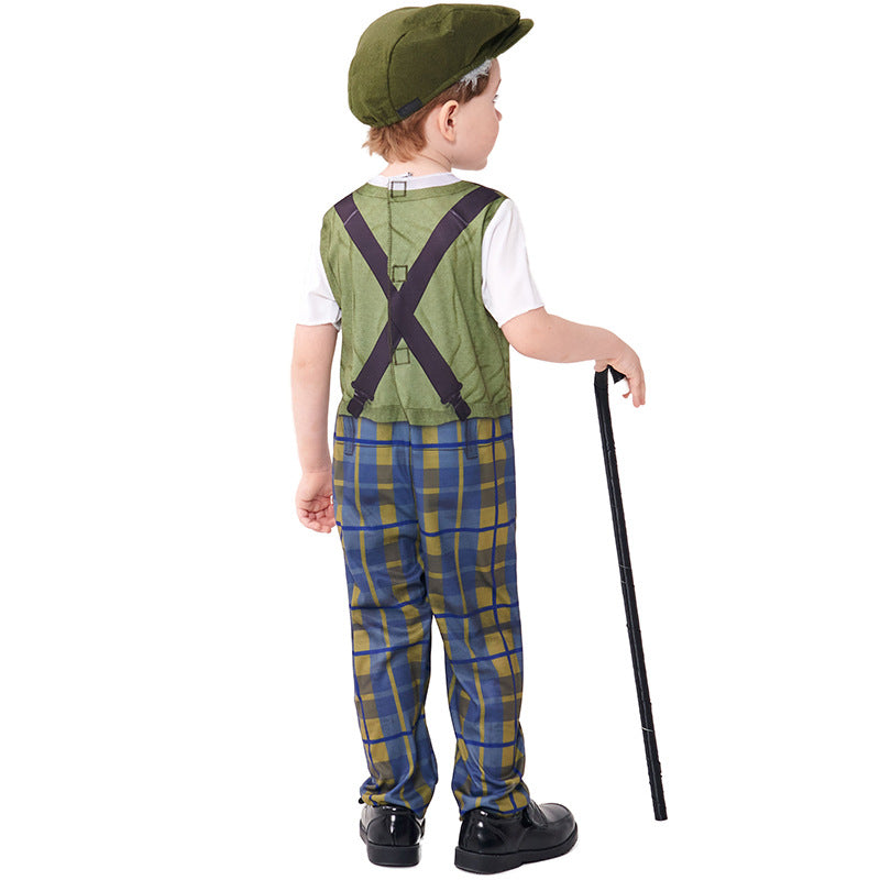 Boys 100 Days of School Outfit Kids Jumpsuit Hat Glasses Beard and Walking Stick Full Set