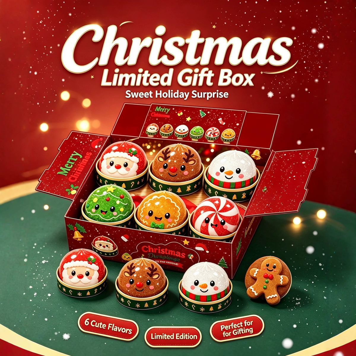 Christmas Dumpling Squishies with Steamer Box 6pcs Squeeze Fidget Toys Blind Box Collectible Gift