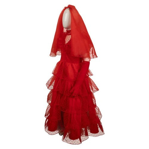 Girls Lydia Deetz Red Dress Beetle Bride Cosplay Costume Gothic Halloween Outfit