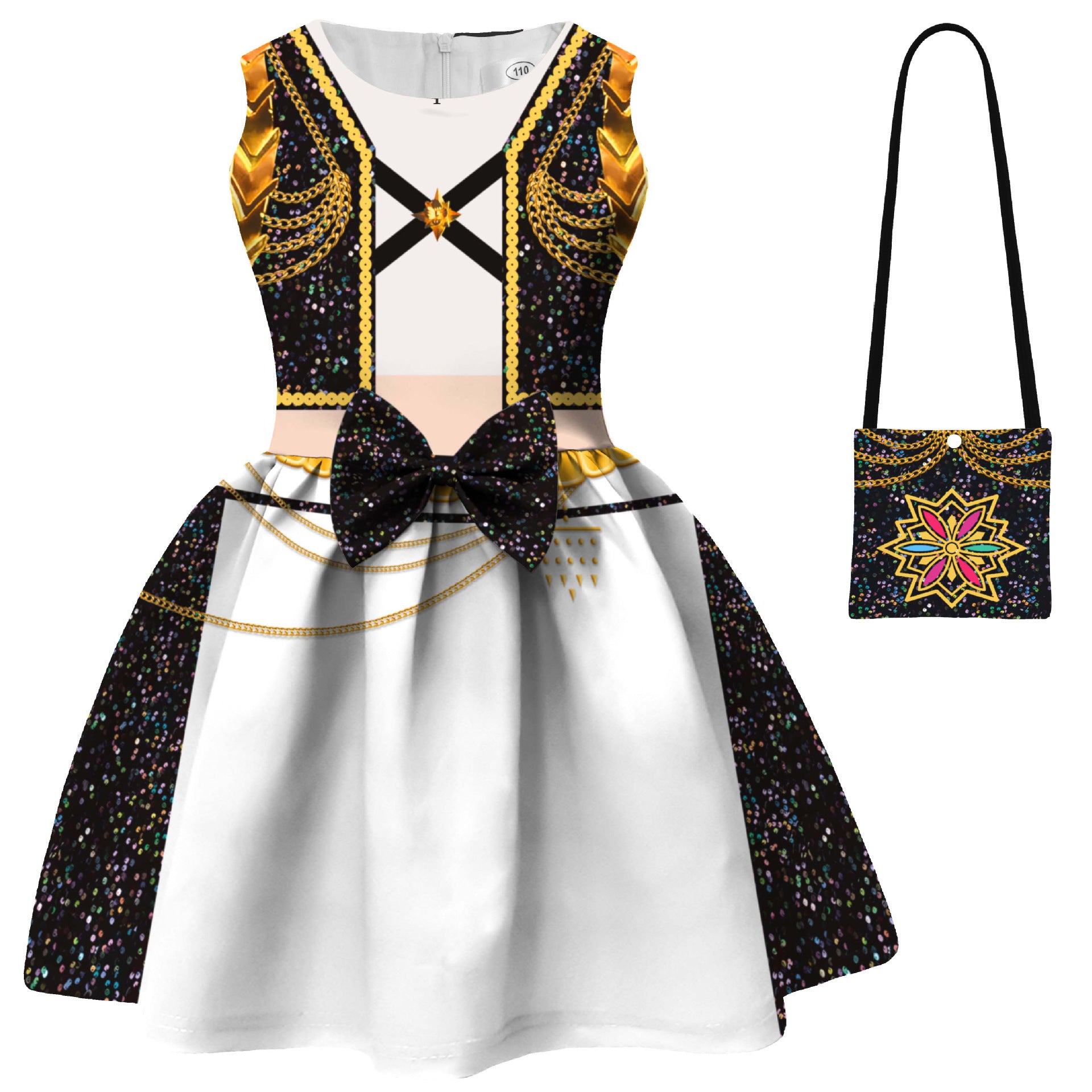 Girls Black Ball Gown Cute Stage Performance Dress and Bag Suit for 4T-10 Years