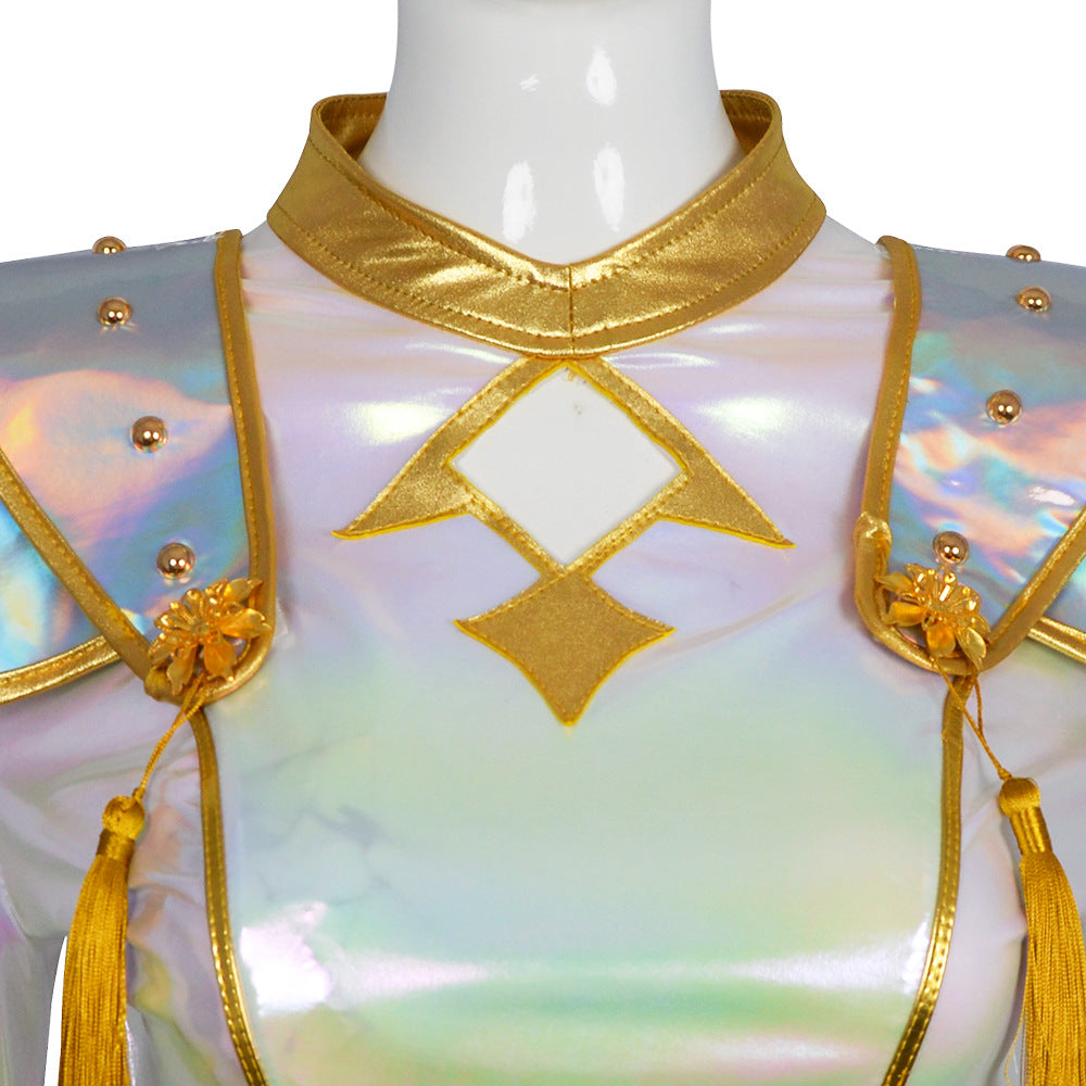 Pop Idol Costume White PU Leather Outfit Stage Performance Dress for Halloween Cosplay