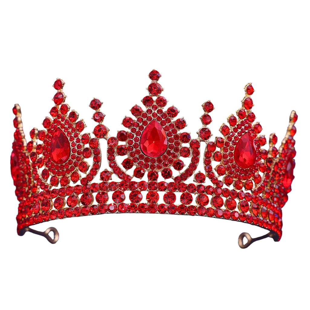 Wonderland Card Queen Costume Red Ruffle High-Low Layered Dress with Crown and Wig for Stage Performances