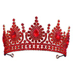 Wonderland Card Queen Costume Red Ruffle High-Low Layered Dress with Crown and Wig for Stage Performances
