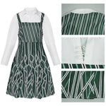 Adult Nessarose Costume East Witch Nessa Green Striped Uniform Cosplay Dress