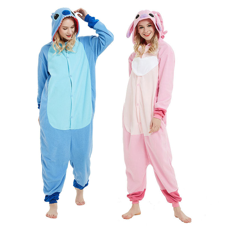 Adult Blue Alien Costume Cute Fluffy Experiment 626 Hooded Pajama for Sleepwear