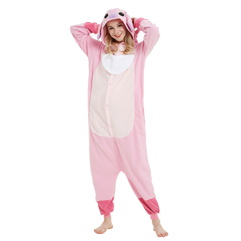 Adult Blue Alien Costume Cute Fluffy Experiment 626 Hooded Pajama for Sleepwear