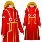 King of Pirate Costume Kids Adults Red Coat with Straw Hat and Gloves for Cosplay