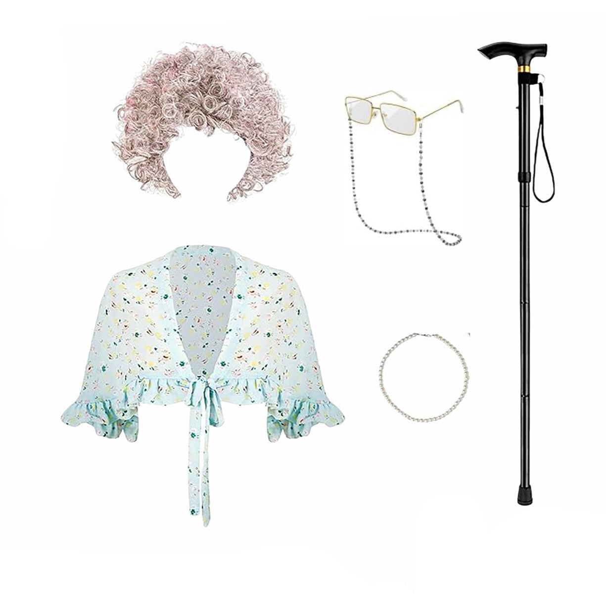 Kids Old Lady Costume 100th Day of School Grandma Outfit Dress and Accessories Full Set