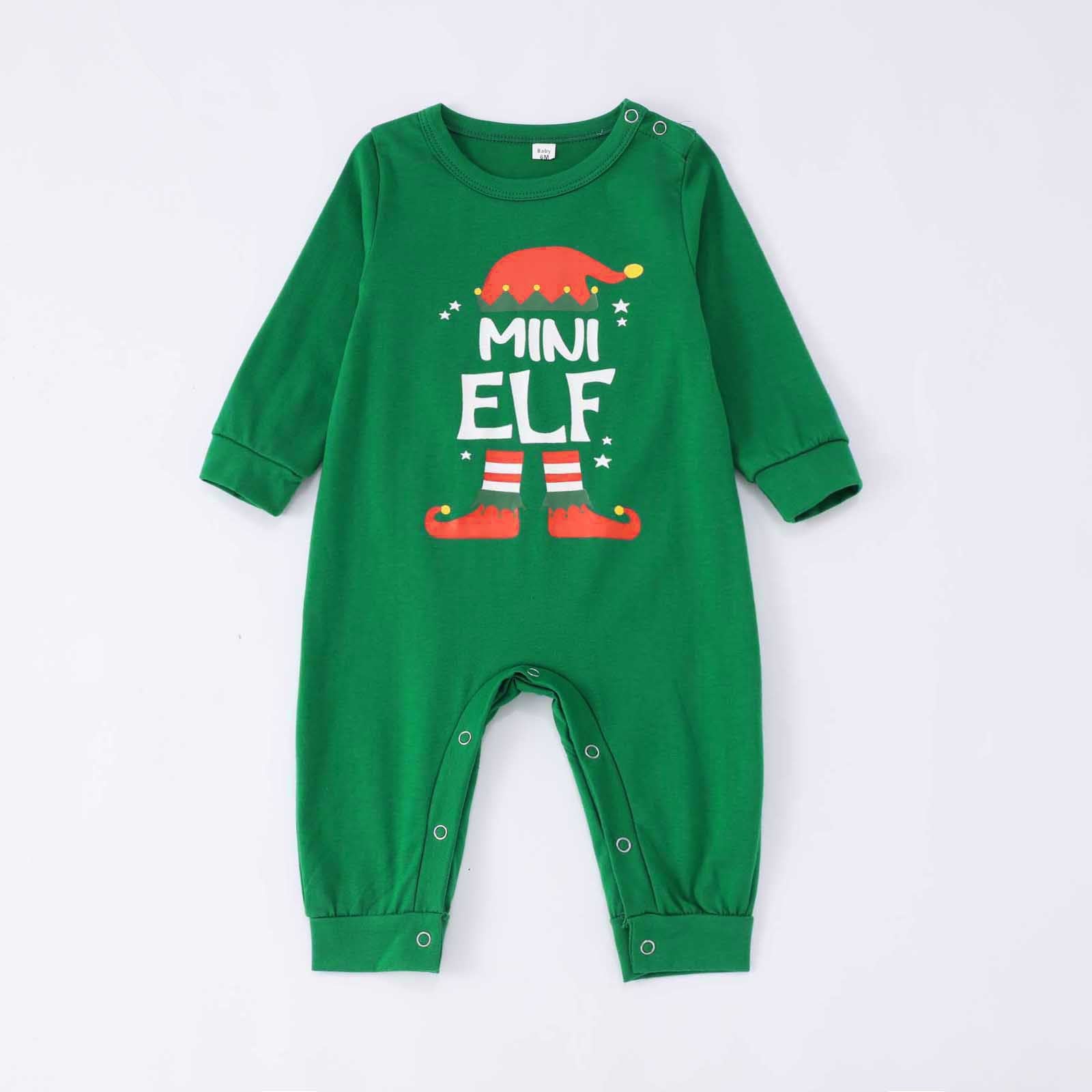 Matching Family Christmas Pajamas Unisex Green Elf Pjs Set for Kids and Adults