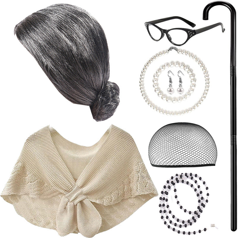 Kids Old Lady Costume 100 Days of School Grandma Outfit Girls Old Lady Cosplay Suit