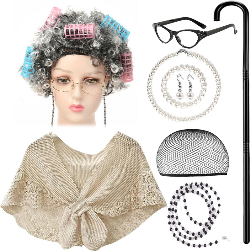 Kids Old Lady Costume 100 Days of School Grandma Outfit Girls Old Lady Cosplay Suit
