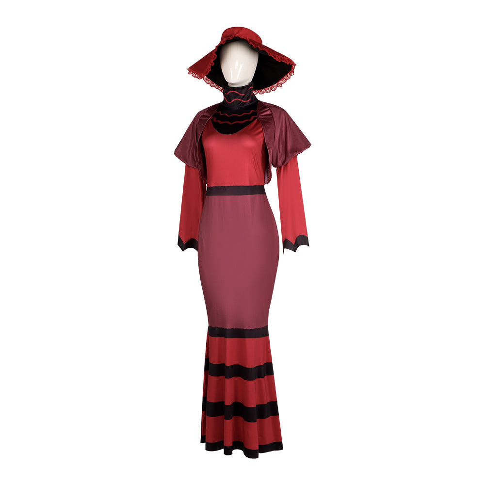 Women Rosie Emalyn Costume Demon Red Dress Hat Suit for Cosplay Party