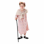 Girls 100th Days of School Costume Grandama Dress Walking Stick and Accessories for Kids