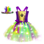 Girls Mardi Gras Light Up Costume LED Dress and Headband for Parade
