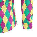 Men's Mardi Gras Outfit Purple Green and Yellow Print Shirt for Festival