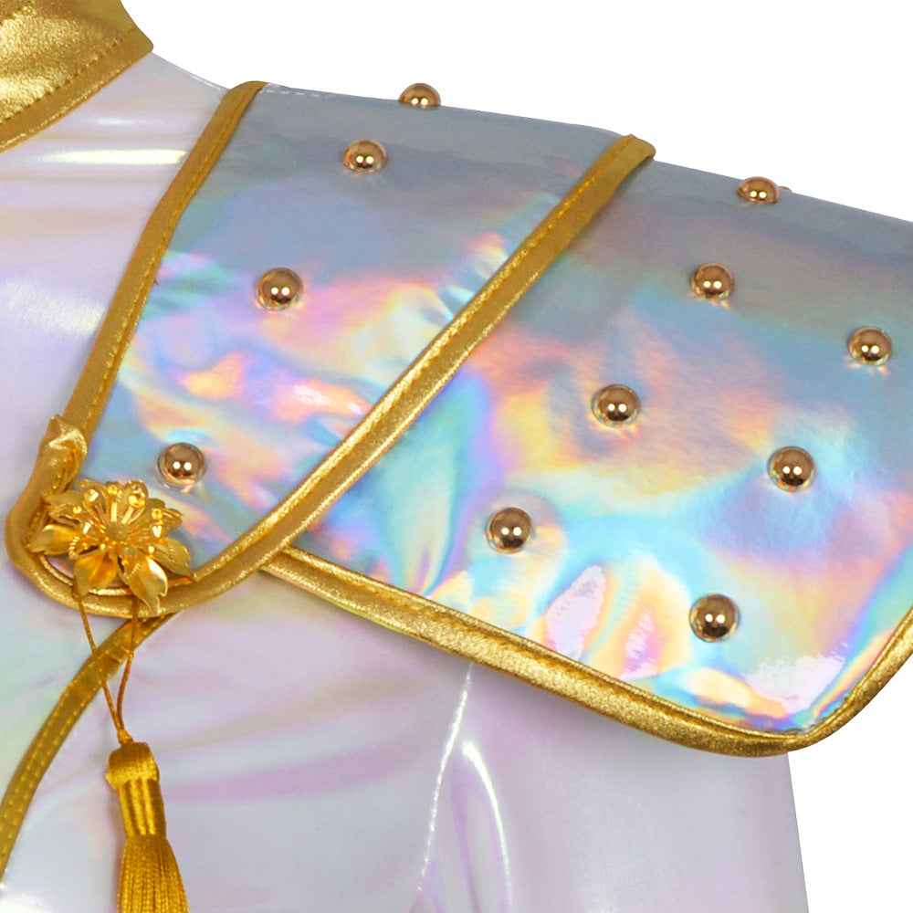 Pop Idol Costume White PU Leather Outfit Stage Performance Dress for Halloween Cosplay