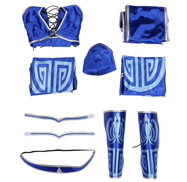 Ladies Princess Kitana Costume Classic Blue Retro Game Fighter Set for Cosplay Party