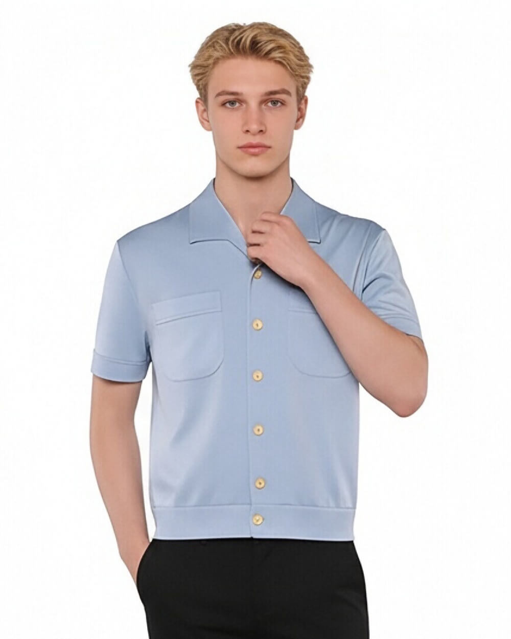 Black Leg Sanji Costume Blue Button Down Causal Shirt for Cosplay Daily Wear