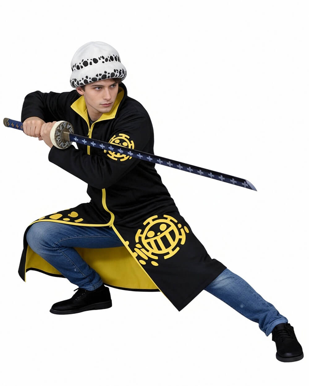 Surgeon of Death Costume Heart Pirate Doctor Long Coat with Spotted Plush Hat 2PCS Set