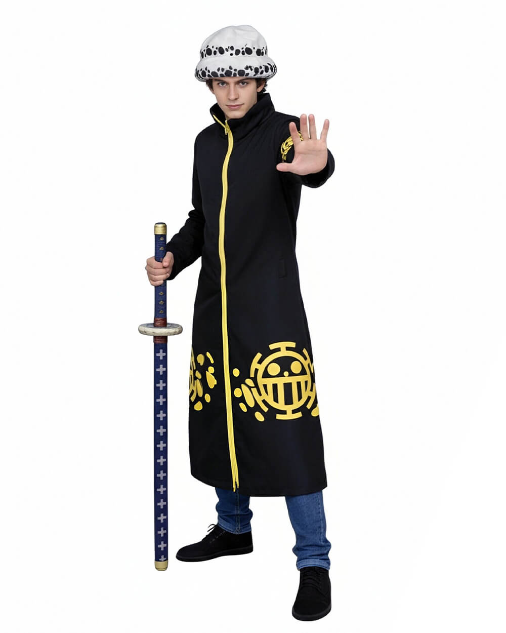 Surgeon of Death Costume Heart Pirate Doctor Long Coat with Spotted Plush Hat 2PCS Set