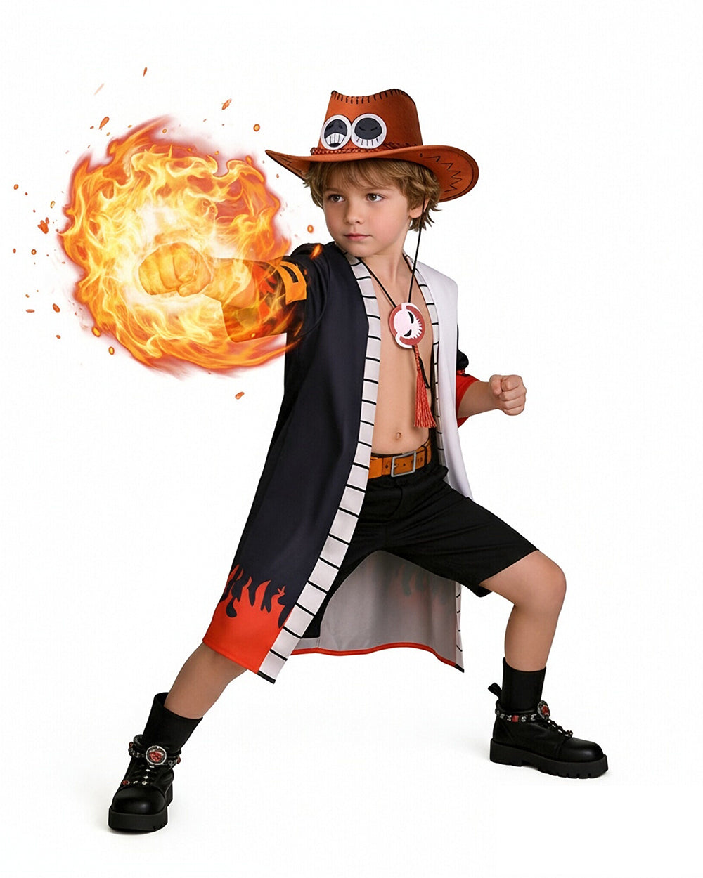 Fire Fist Costume Flame Cloak Shorts Hat Full Kimono Set for Dress-up Party Themed Events