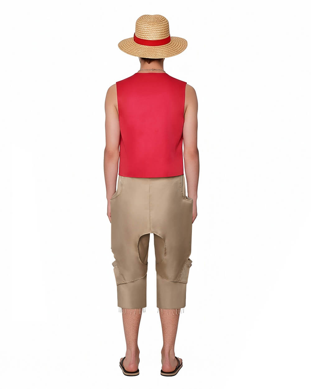Pirate King Costume Red Vest Pants and Straw Hat 3pcs Captain Uniform for Summer Adventure
