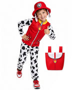 Kids Fire Rescue Dog Costume Unisex Shirt Pants Hat and Bag 4pcs Set for Dress-up Party