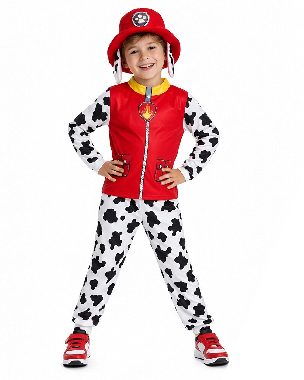 Kids Fire Rescue Dog Costume Unisex Shirt Pants Hat and Bag 4pcs Set for Dress-up Party