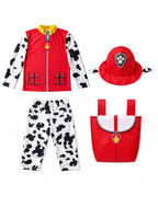 Kids Fire Rescue Dog Costume Unisex Shirt Pants Hat and Bag 4pcs Set for Dress-up Party