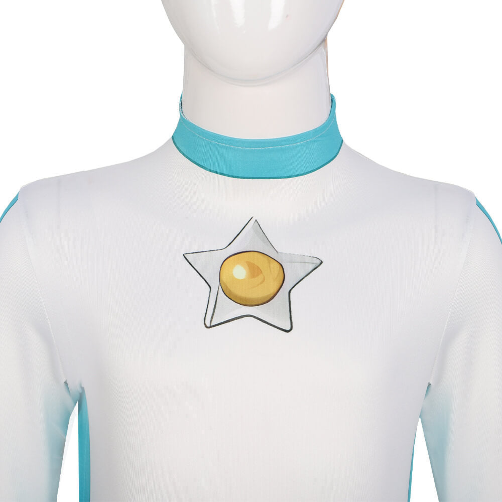 Peach Costume Girls Princess Outfit Super Brother Jumpsuit with Crown Gloves for Halloween Party