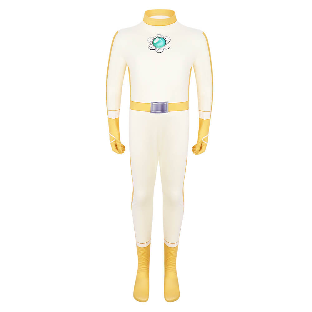 Peach Costume Girls Princess Outfit Super Brother Jumpsuit with Crown Gloves for Halloween Party