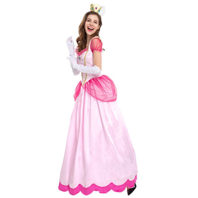 Adults Princess Dress Gloves and Crown Set Pink Ball Gown Party Costume