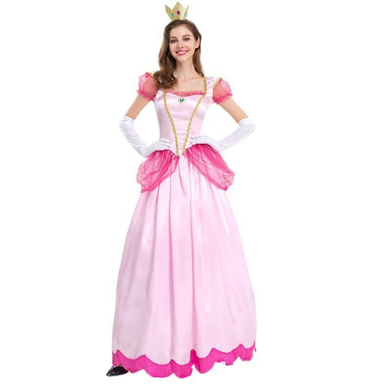 Adults Princess Dress Gloves and Crown Set Pink Ball Gown Party Costume